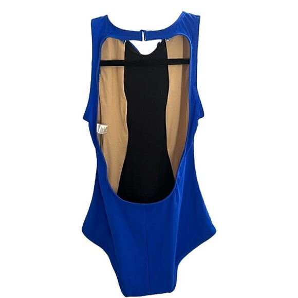Karla Colletto Blue Hi Neck Draped Fringe Cut One Piece Luxury Swimsuit Size 6 - Picture 3 of 7